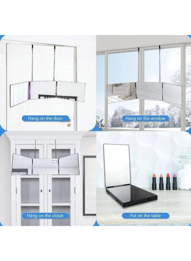 3 Way LED Vanity Mirror 360 Degree Rotation with Telescoping Hook for Hair Cutting Portable Trifold Makeup Travel Mirror Height Adjustable - Image 3